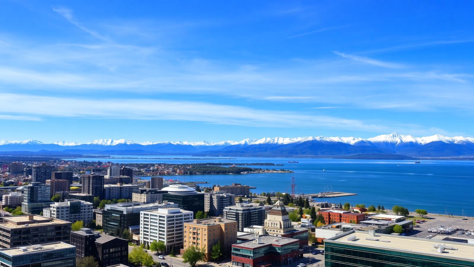 Anchorage Alaska skyline with the Chugach mountains and Cook Inlet